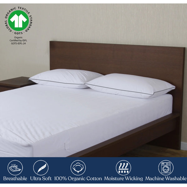 Delara GOTS Certified 100 Organic Cotton Pillow Protector Pack of 2